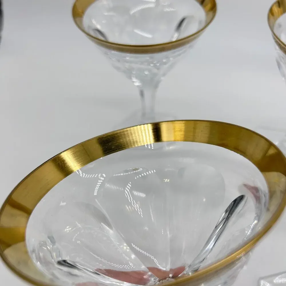 Moser Gold Rimmed Martini Cocktail Glasses Set 4 Signed Bohemian Art Deco Glass